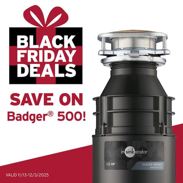 Badger 500, 1/2 HP Continuous Feed Kitchen Garbage Disposal with Power Cord and Dishwasher Connector, Badger Series