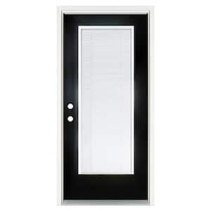 36 in. x 80 in. Right-Hand Inswing Full-Lite Blinds Glass Black Finished Fiberglass Prehung Front Door