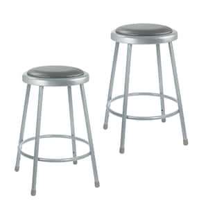Otto 24 in Grey Vinyl Padded Stool with Metal Frame, (2-Pack)