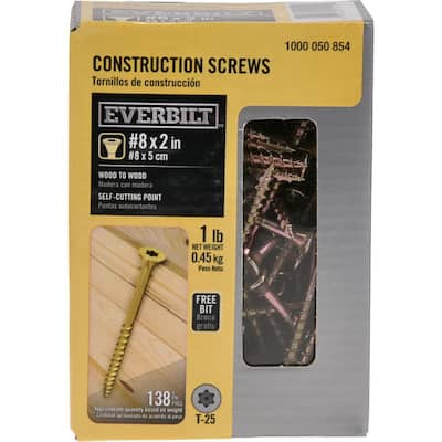 #8 x 2 in. Star Flat-Head Wood Screws (1 lbs./138-pieces)