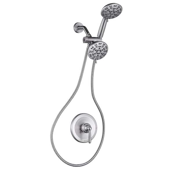 Single Handle 7-Spray Brass Shower Faucet 1.8 GPM with Double Adjustable Heads in Brushed Nickel (Valve Included)
