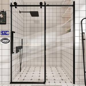56 in. - 60 in. W x 76 in. H Sliding Frameless Shower Door in Matte Black with Clear Glass