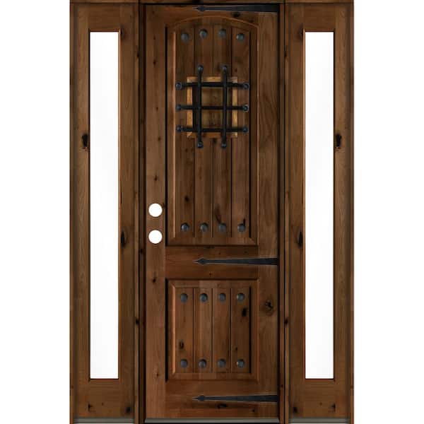 Krosswood Doors 64 in. x 96 in. Mediterranean Knotty Alder Right-Hand/Inswing Clear Glass Provincial Stain Wood Prehung Front Door
