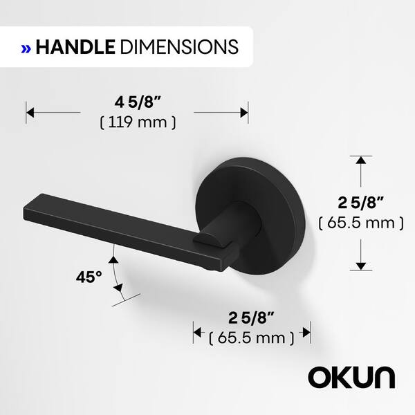 Okun Valli Metal Matte Black Passage Hall/Closet Flat Door Handle