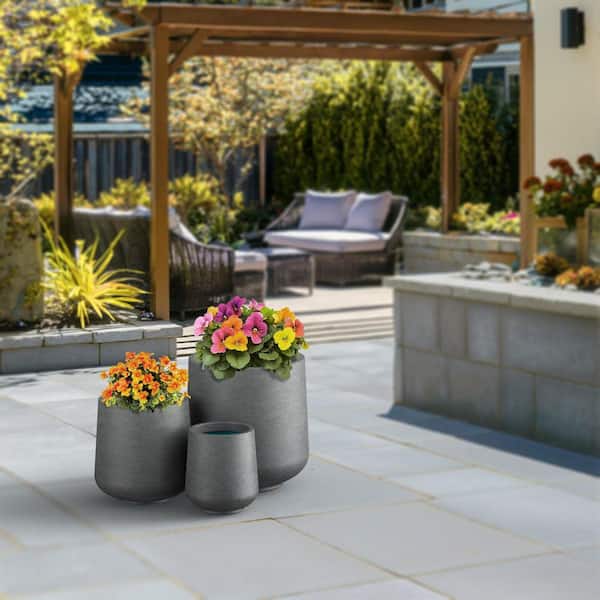10 in. 13.5 in. 17 in. Natural Gray(Enhanced Interior) Concrete Round Planter / Pot with Drainage Holes (3-Pack)