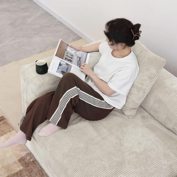 J&E Home 129.92 in. Square Arm 4-piece L Shaped Corduroy