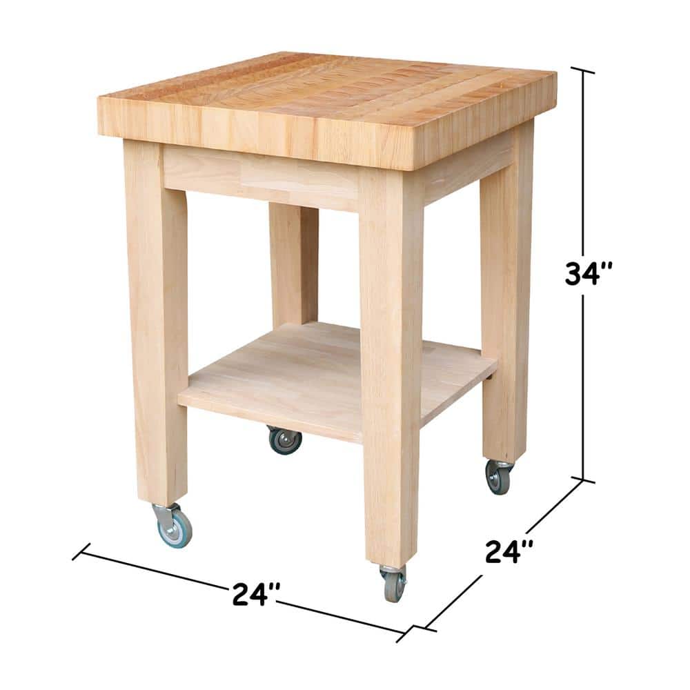 Solid Hardwood Unfinished Traditional Kitchen Island with Casters