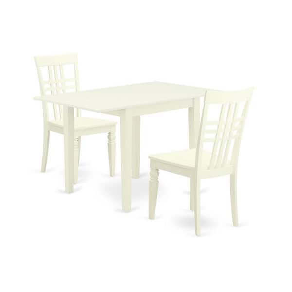 East West Furniture 3-Piece Linen White Finish Solid Wood Top Dining Table Set