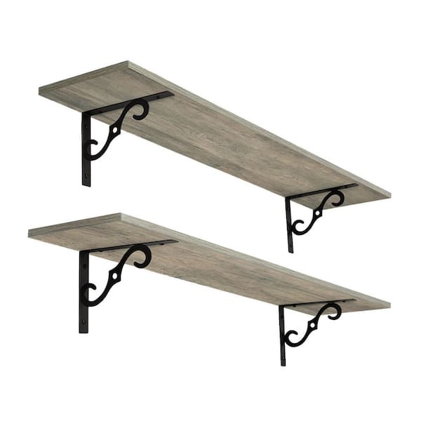 39.4 in. W x 7.9 in. D Long Wall Shelves, Floating Shelves for Wall, Gray Wash, Decorative Wall Shelf Brackets(Set of 2)
