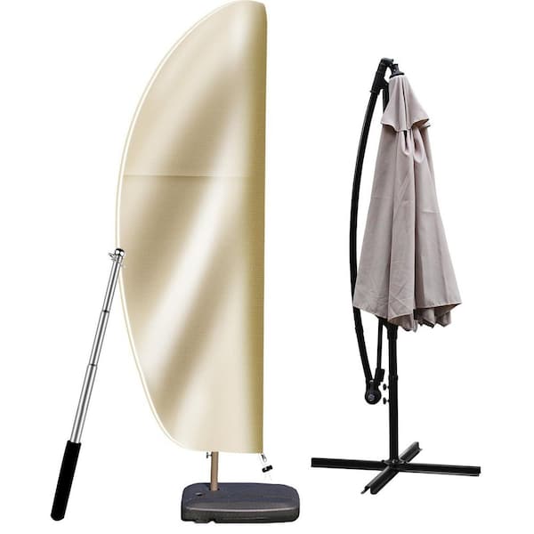 Khaki Waterproof Patio Umbrella Cover with Pole and Zipper for 9 ft. to14 ft. Cantilever and Offset Umbrellas