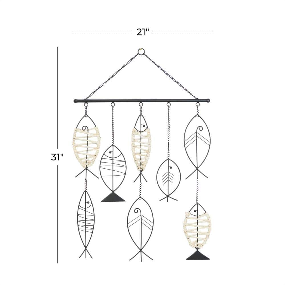 Black Metal and Rattan Coastal Fish Wall Sculpture