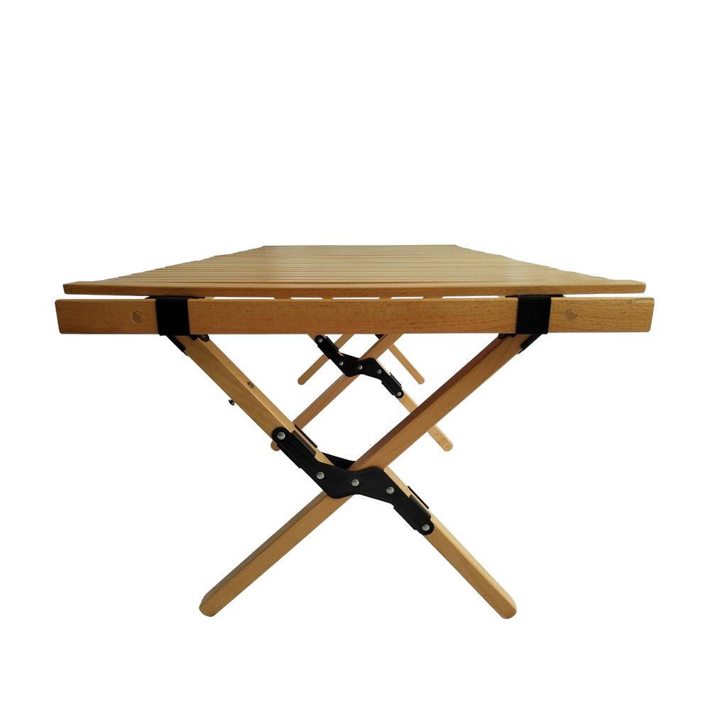 Natural Brown Beech Wood Foldable Roll-Up Outdoor Dining Table