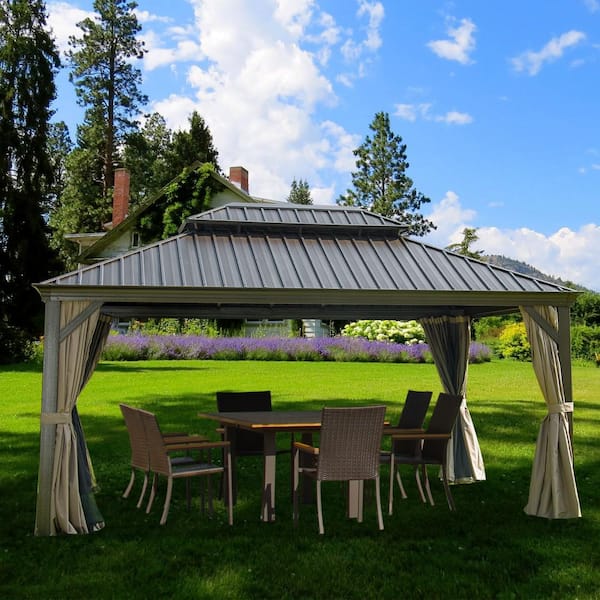 Daheat Faze 16 ft. x 12 ft. Aluminum Hardtop Gazebo with Double Galvanized Steel Roofs and Mosquito Net