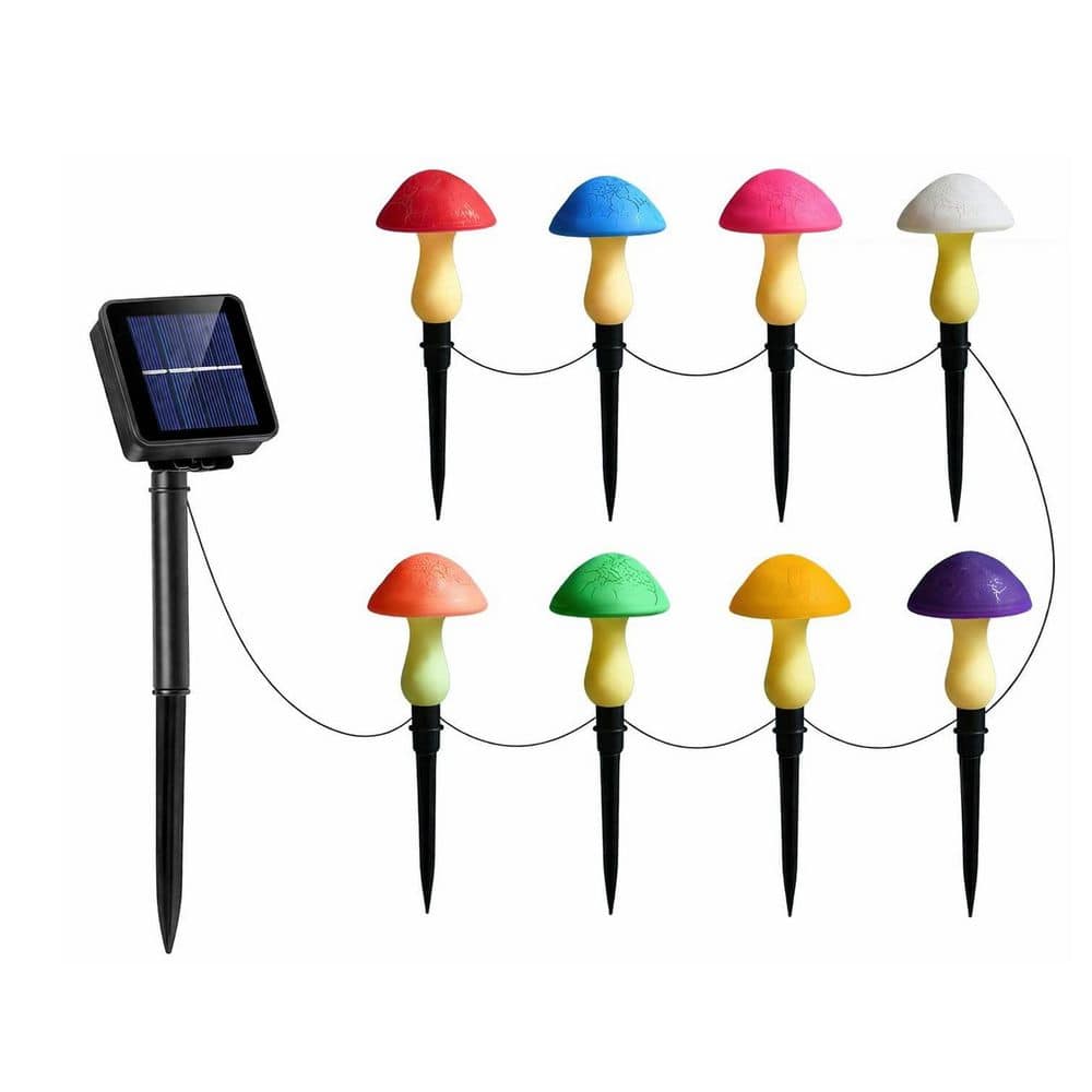 9 in. Mushroom Multicolor Metal Solar Garden Torch Waterproof LED