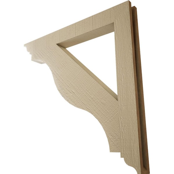 Ekena Millwork 3.5 in. x 32 in. x 32 in. Funston Traditional Rough Cedar Woodgrain Timberthane Polyurethane Bracket, Primed Tan