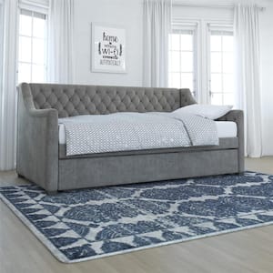 Monarch Hill Ambrosia Light Gray Velvet Upholstered Twin Daybed and Trundle
