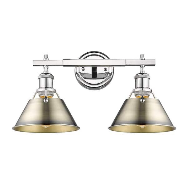 Golden Lighting Orwell 18.25 in. 2-Light Chrome and Aged Brass Vanity Light