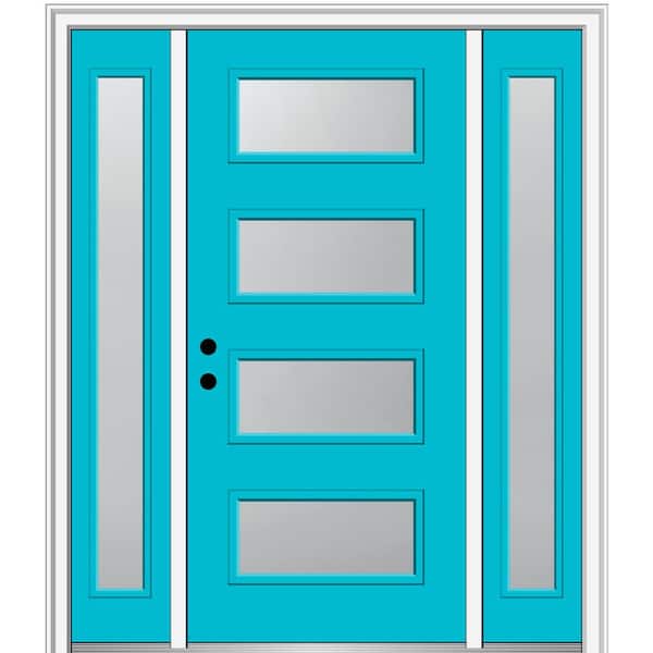 MMI Door 64.5 in. x 81.75 in. Celeste Right-Hand Inswing 4-Lite Frosted Painted Fiberglass Smooth Prehung Front Door w/ Sidelites