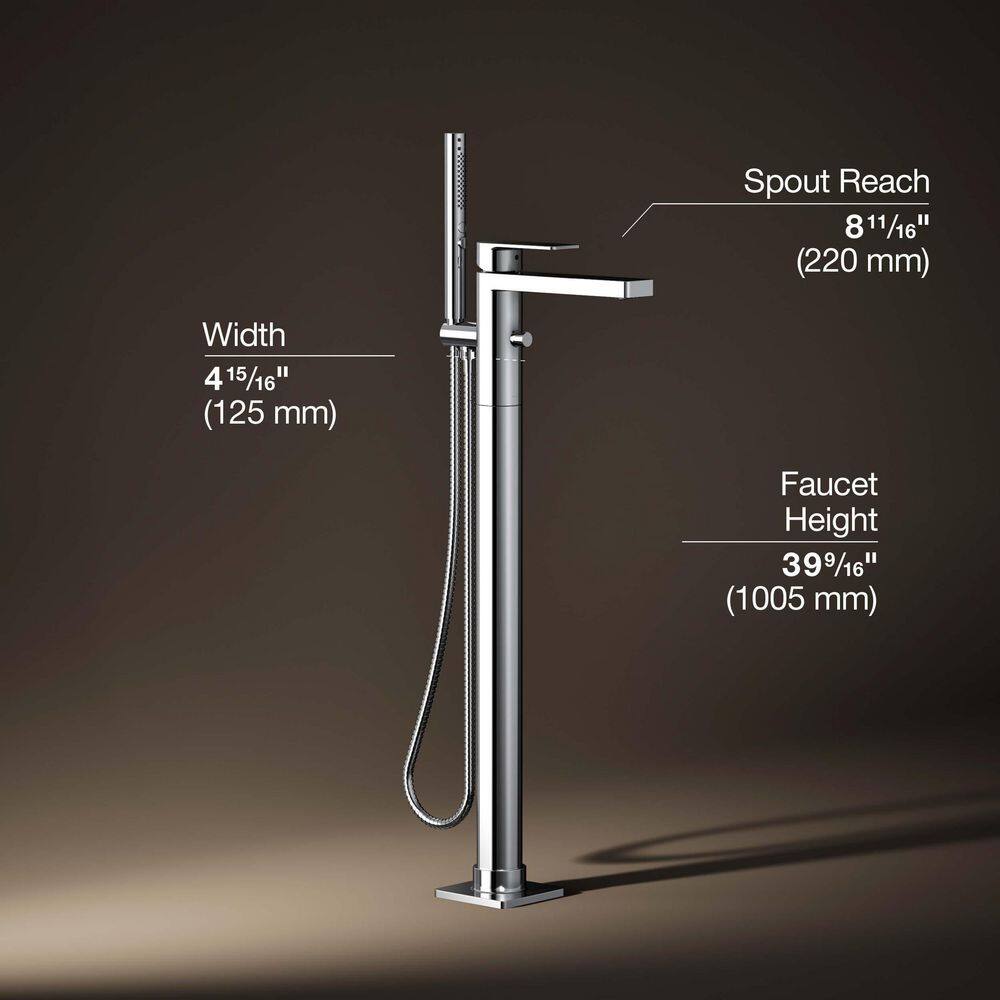 Polished Chrome Floor-Mount Bath Filler with Handshower