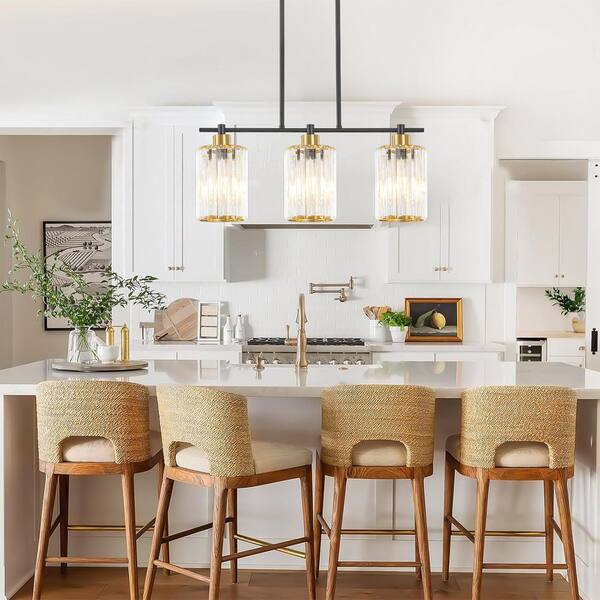 ZSMIHDOH 3-Light Black Modern Kitchen Island Crystal Pendant Light