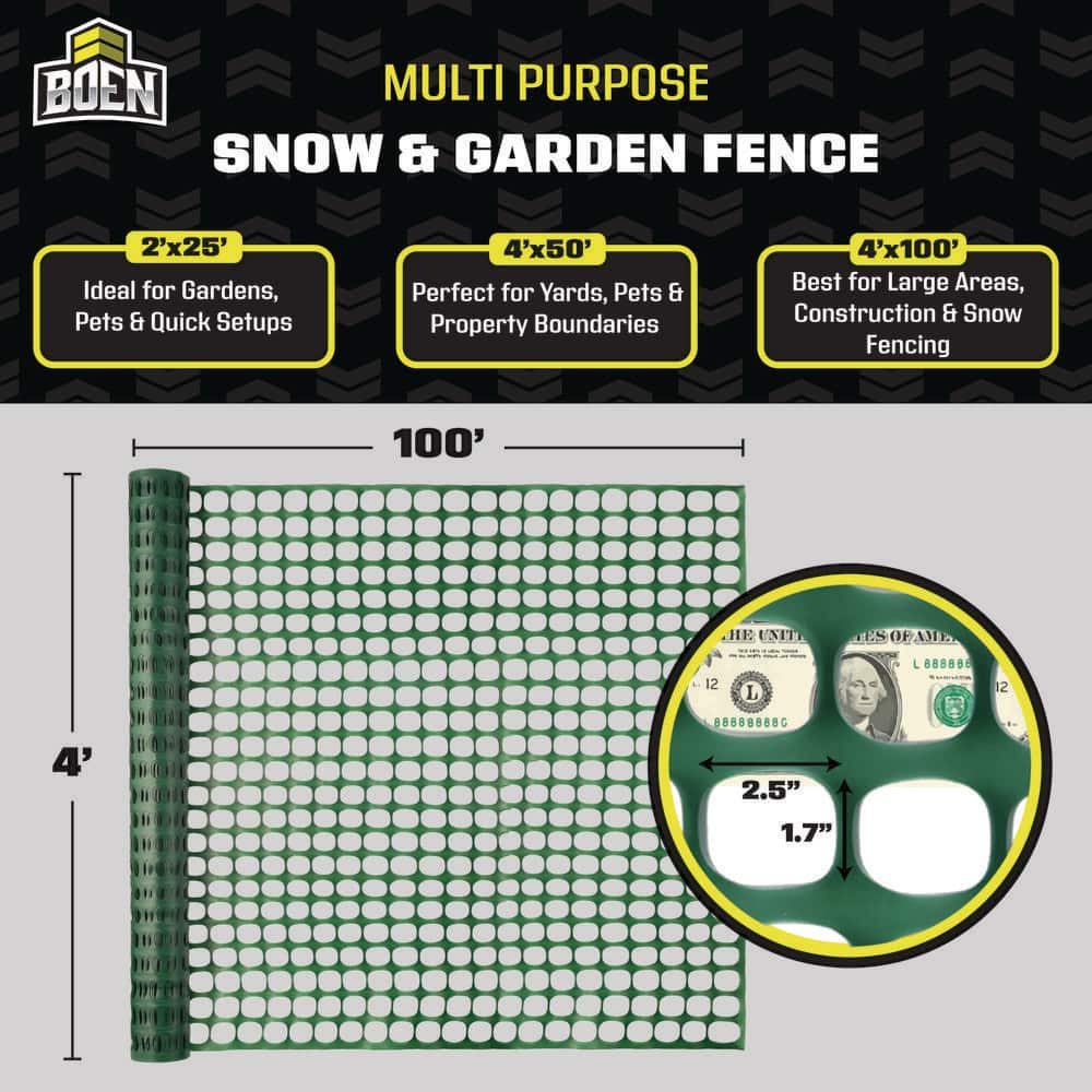 Green 4' x 100' Flexible Safety Snow Fence