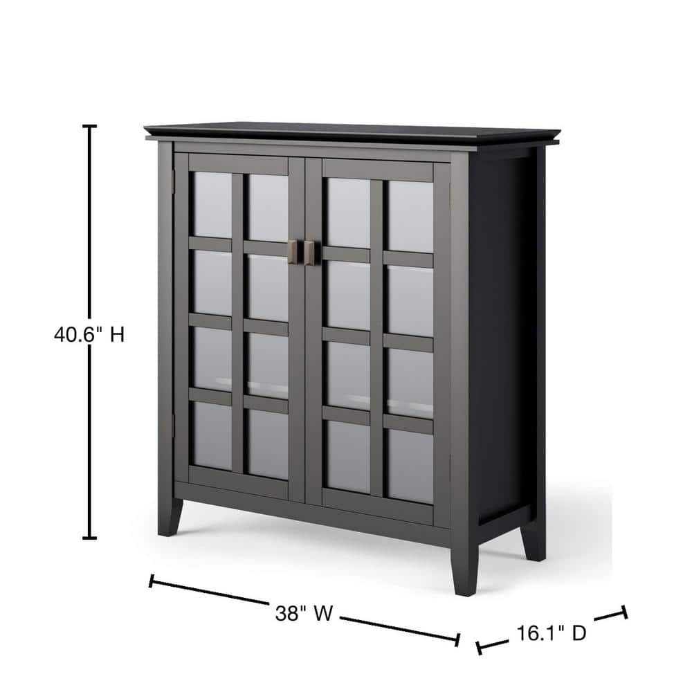 Simpli Home Artisan 38"W Solid Wood 4-Shelf Medium Storage Cabinet with Glass Doors and Adjustable Shelves