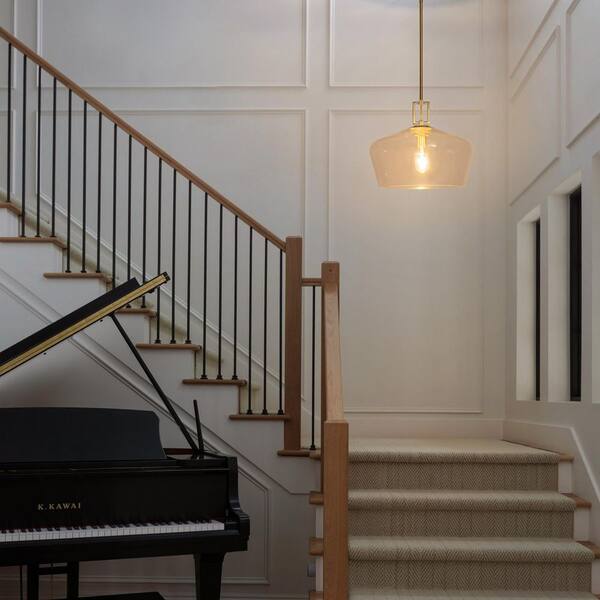 ZYZWMB Tallivor 18 in. 1-Light Brass Pendant Light with Clear
