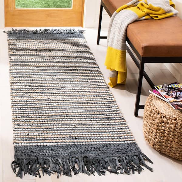 Vintage Leather 2 ft. x 6 ft. Dark Gray/Multi Rustic Striped Runner Rug