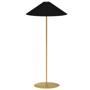 60 .5 in. Aged Brass Floor Lamp with a White and Gold Fabric Shade