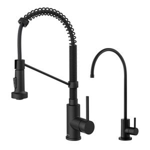 Bolden Commercial 1-Handle Pull-Down Kitchen Faucet and Purita Water Filtration Faucet in Matte Black