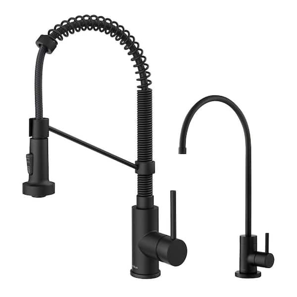 KRAUS Bolden Single Handle Pull-Down Kitchen Faucet and Purita Beverage Faucet in Matte Black