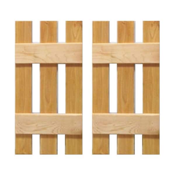 Design Craft MIllworks 15 in. x 31 in. Baton Spaced Board and Batten Shutters Pair Natural-Cedar