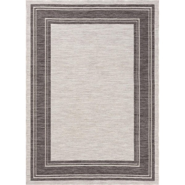 Gray, Ivory 8 ft. x 9 ft. Woven Solid Color PET Polyester Rectangle Indoor/Outdoor Area Rug