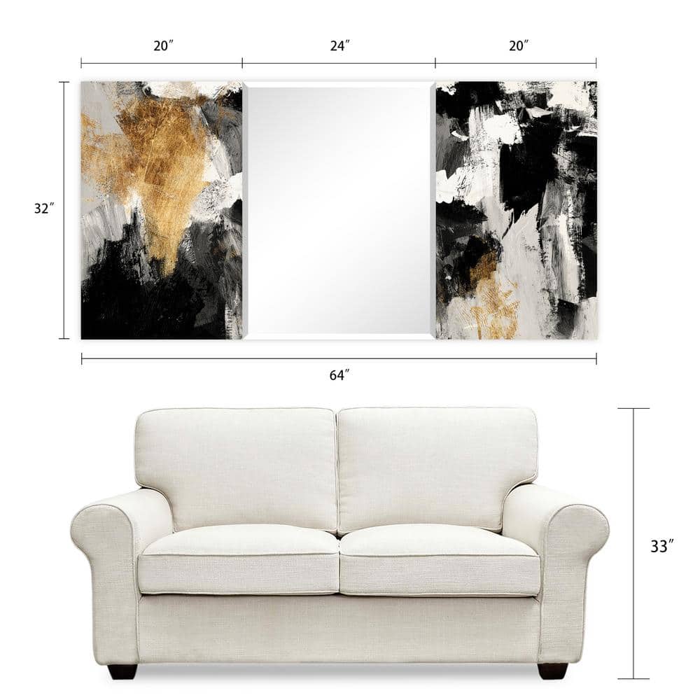 Gold and Black Abstract Tempered Glass Mirror Art, 32" x 64"