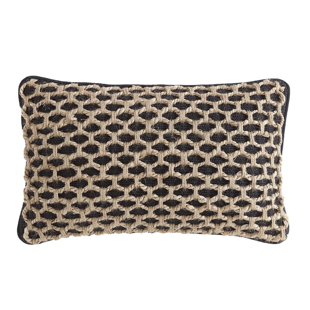 Jada Black 12 in. x 20 in. Braided Jute Decorative Throw Pillow Cover