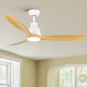52 in. Integrated LED Indoor Light Brown Wooden Grain Modern Ceiling Fan with Lights and Remote Control