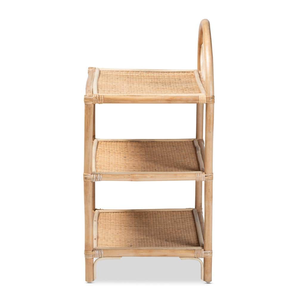 Natural Brown Rattan 3-Tier Bohemian Display Shelf