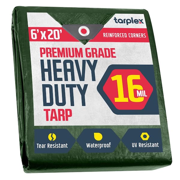 Tarplex 6 ft. x 20 ft. Super Heavy-Duty Hunter Green 16 mil Poly Tarp Waterproof UV Resistant for Patio Pool Cover Roof