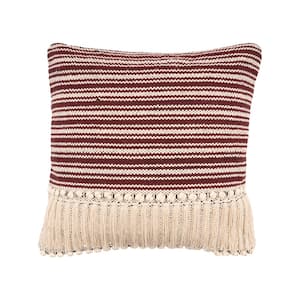 Zanthia Maroon and Black Striped Hypoallergenic Polyester 20 in. x 20 in. Throw Pillow