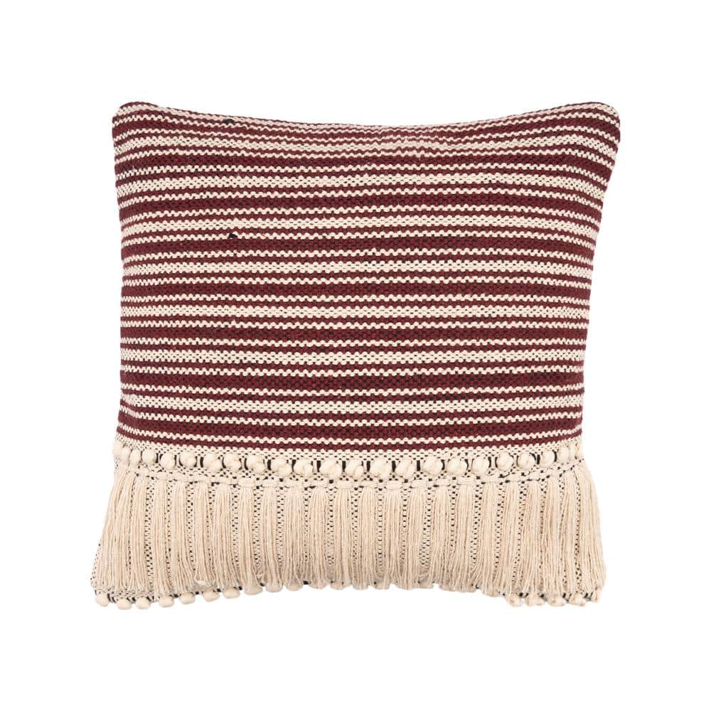 Zanthia Maroon and Black Striped Hypoallergenic Polyester 20 in. x 20 in. I