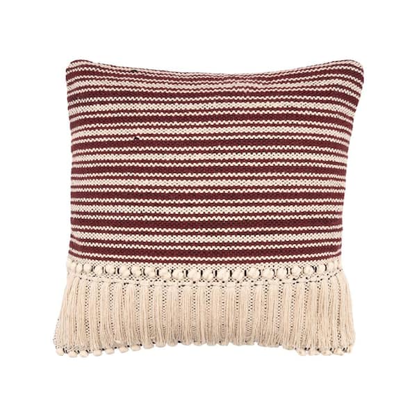 Unbranded Zanthia Maroon and Black Striped Hypoallergenic Polyester 20 in. x 20 in. Indoor Throw Pillow