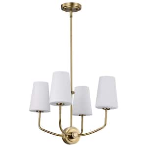 Cordello 4-Light Vintage Brass Linear Chandelier with Etched White Opal Glass Shade and No Bulbs Included