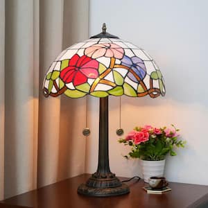 23 in. Multi-Colored Tiffany Style Bronze Finish Table Lamp with Morning Glory Stained Glass Lamp Shade