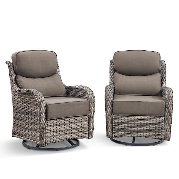 2-Piece Gray PE Wicker Paito Outdoor Rocking Chair Swivel with 6 in. Olefin Gray Cushions