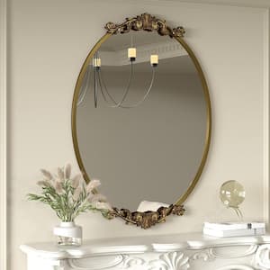 28 in. W x 40 in. H Oval Aluminum Alloy Framed French Cleat Mounted Baroque Wall Decor Bathroom Vanity Mirror in Gold