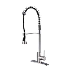Modern Spring High Arc Single Handle Pull Down Sprayer Kitchen Faucet in Brushed Nickel