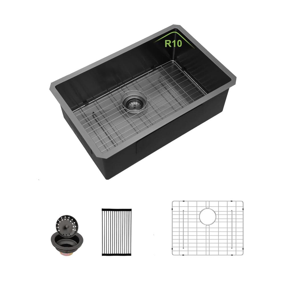 28 in. Undermount Single Bowl 16 Gauge Gunmetal Black Stainless Steel Kitchen Sink with Bottom Grids price history on PriceWatchPro