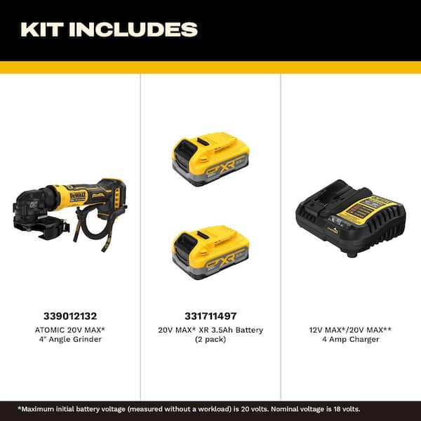 ATOMIC 20V MAX Lithium-Ion Cordless 4 in. Angle Grinder with Paddle Switch with POWERSTACK 3. 5Ah Battery and Charger