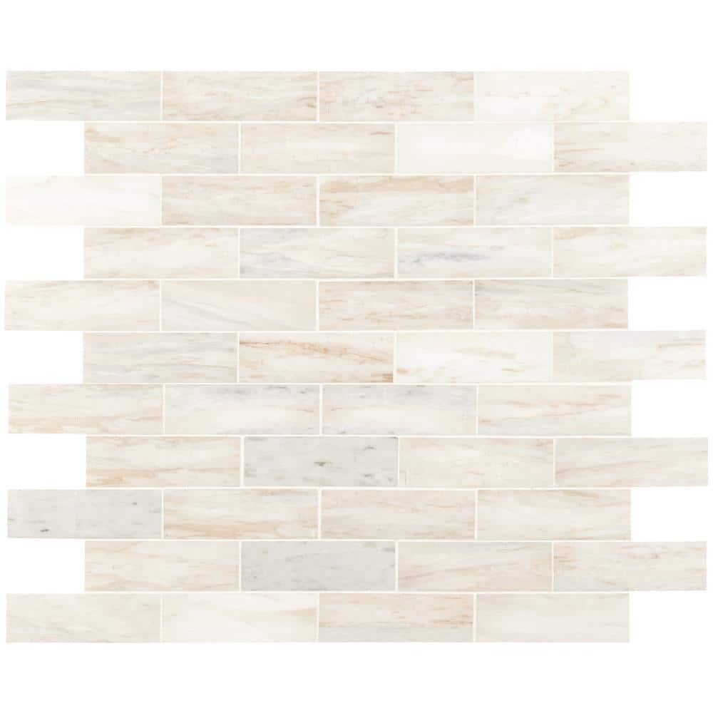 MSI Angora Subway 6 in x 6 in. x 10mm Polished Marble Mesh-Mounted Mosaic  Tile Sample (0.25 sq. ft.) ANGORA-2X6P-SAM - The Home Depot