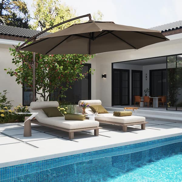 11 foot hanging patio umbrella Mondawe 11ft Cantilever/Offset Hanging Patio Umbrella with Easy Tilt and Crank 360 Rotate Tan